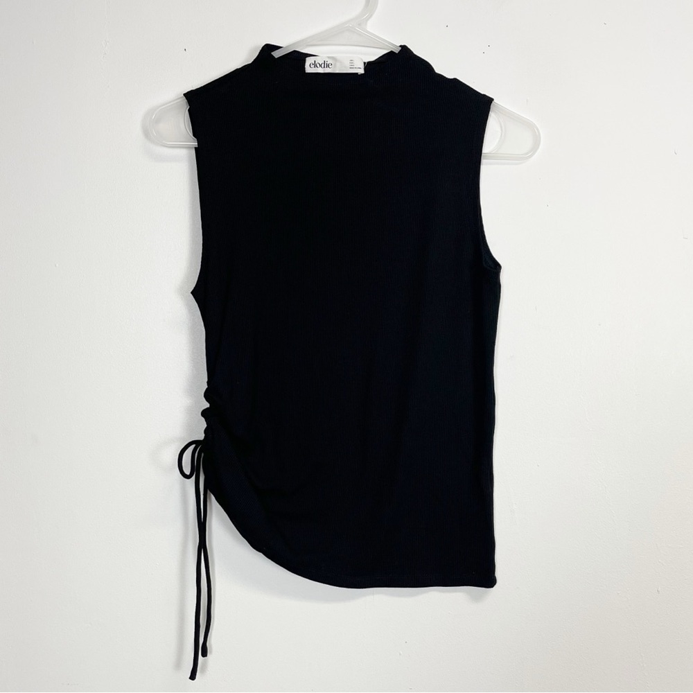 Elodie Shirt Womens Large Black Sleeveless Ruched Mock Neck NWT